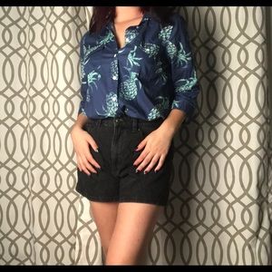 Small blue and green pineapple button down shirt